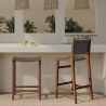Buy Bar stool with backrest, Bali Boho Style, Leather and Teak Wood - Grau Brown 60471 in the United Kingdom